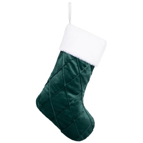 BHD BEAUTY Christmas Stockings 1 Pack Green Velvet Diamond Large Soft Minimalist Modern Style Luxury for Family Decorations Hanging Ornament Xmas Tree Holiday Party 21 inches