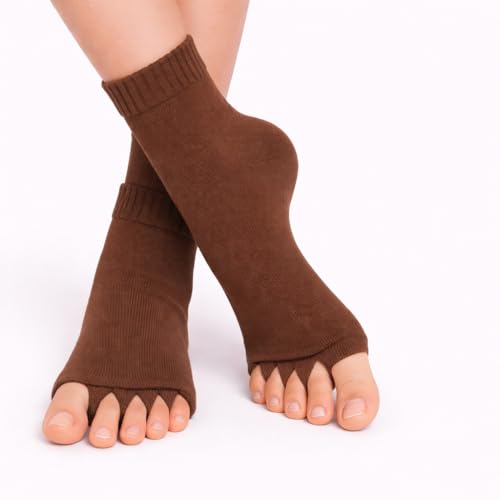 Image of Foot Alignment Orthopedic Cotton Socks for Men & Women | Five Toe Separator | Foot Pain Relief | Bunion Corrector | Plantar Fasciitis Support |Free Size | Brwon-Beige | 2 Pair | UK8-11