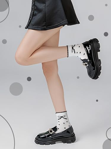 Image of Fourluoo 12 Pairs Women Lace Ruffle Frilly Ankle Socks Cute Breathable Princess Crew Socks