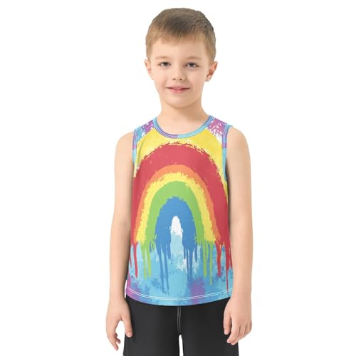 Boys Tank Top Shirts Watercolor Rainbow Stripes Sleeveless T-Shirts Crew Neck for Kids Clothing Children2
