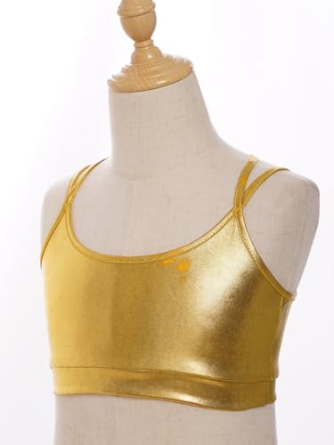 JEATHA Kids Girls Metallic Cross Back Dance Crop Top Spaghetti Strap Cami Gymnastics Skating Athletic Sports Bra4