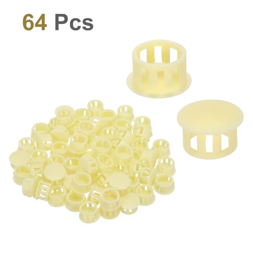 Image of MECCANIXITY 64PCS 15mm(19 /32 inch) Beige Plastic Hole Plugs, Flush Type Panel Hole Plugs Insert End Caps for Locking Hole Tubes Furniture Cabinet