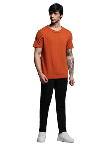 Image of Jack & Jones Men Cotton Regular Self Design Round Neck T-Shirt
