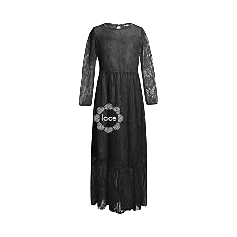 GAZIAR Black Lace Dress Black Flower Girl Dress Long Sleeve Maxi Floral Dress for First Communion Casual Party Wedding Birthday 3-11 Years Cover