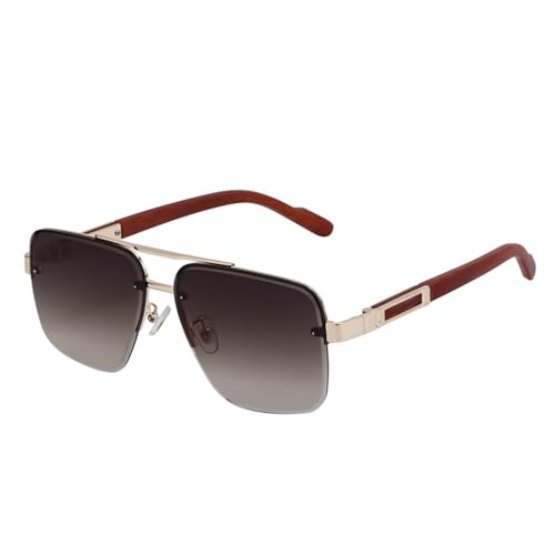 Lunettes de soleil carrées sans monture hommes LVTFCO en métal marron gris