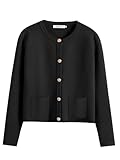 ANRABESS Women Cardigan Sweaters Button Down Cropped Knit Lady Jackets Coat 2024 Fall Outfits Trendy Clothes Black Medium