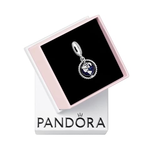 PANDORA Spinning Globe Dangle Charm - Compatible with PANDORA Moments - Sterling Silver, Enamel & Cubic Zirconia - Gift for Her - Jewelry for Women with Gift Box
