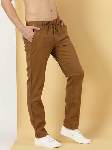Image of Thomas Scott Men's | Solid | Light Weight | Breathable Fabric | Elasticated Waist | Mid Rise | Regular Fit | Cotton Blend | Button with Drawstring | Chino Trouser | Pants