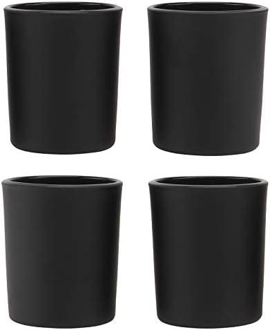 ARTIBETTER 4Pcs Romantic Glass Candle Cup Simple Table Candle Holder Frosted Home Candlestick (Black)
