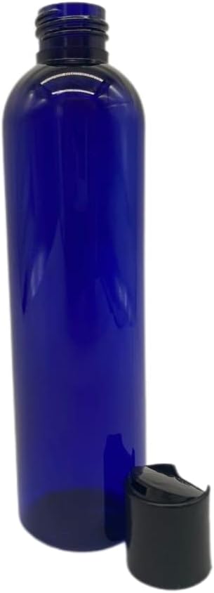Natural Farms Empty Shampoo Bottles- 8 oz - 16 Pack - Empty Squeeze Plastic Bottle - Blue Cosmo with Black Disc Cap - for Essential Oils-Perfumes-Soap - Creams - Lotions - Gels- Made in the USA
