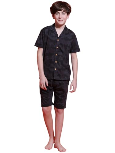 Image of Li'l Tomatoes Boys 100% Cotton Night Suit | Summer Printed Shirt & Shorts Set | Soft & Breathable Sleepwear | 9-16 Years