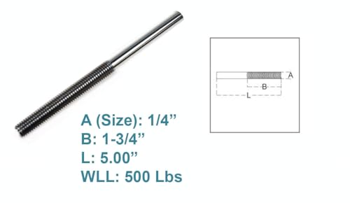 Tensores de extremo forjado de acero inoxidable 1/4", 500 lbs WLL, 5" de largo, 4 piezas miniatura 3