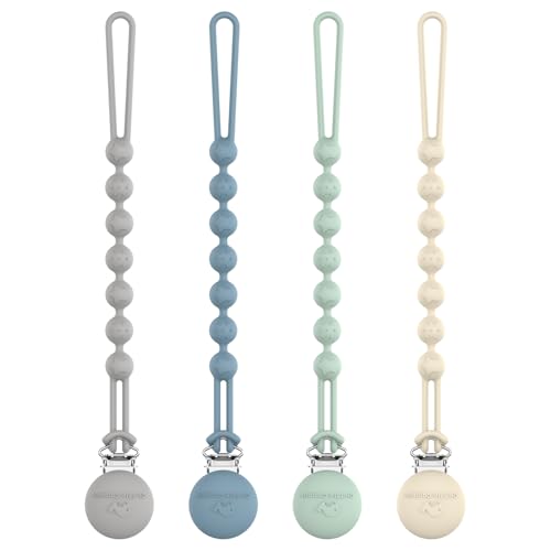 Image of Cuddle Campus Silicone Pacifier Clip Holder with One Piece Design, Pack of 4 Soft Flexible Binky Clips with Texture for Baby Boy and Girl (0-6M) Set 2