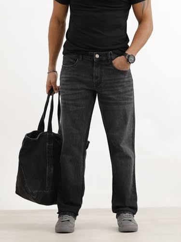 Image of WROGN Men's Stretch Denim Jeans | Straight Fit | Casual Style | Mid Rise