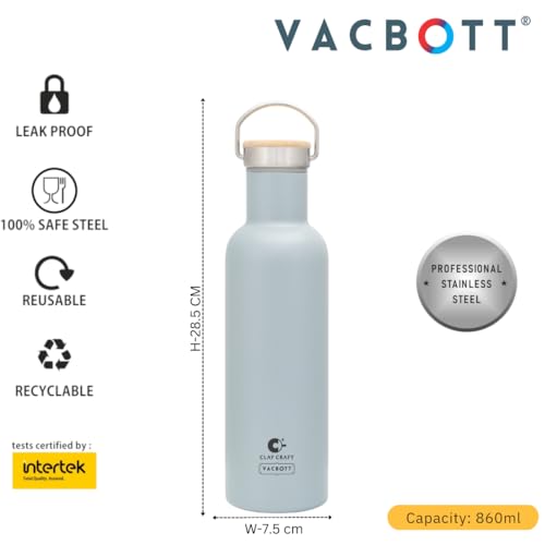 Image of Clay Craft Vacbott Melissa Classic Double Walled|18 Hours Hot and 24 Hours Cold Vacuum Insulated Flask 860ml 2 Pcs Steel Bottles for Travelling|BPA-Free|Leak Proof|BIS Certified|1Year Limited Warranty
