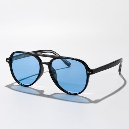 Stylish Double Bridge Aviator Sunglasses for Women Men Retro Frame Trendy Shades for Driving Travel Street Fashion