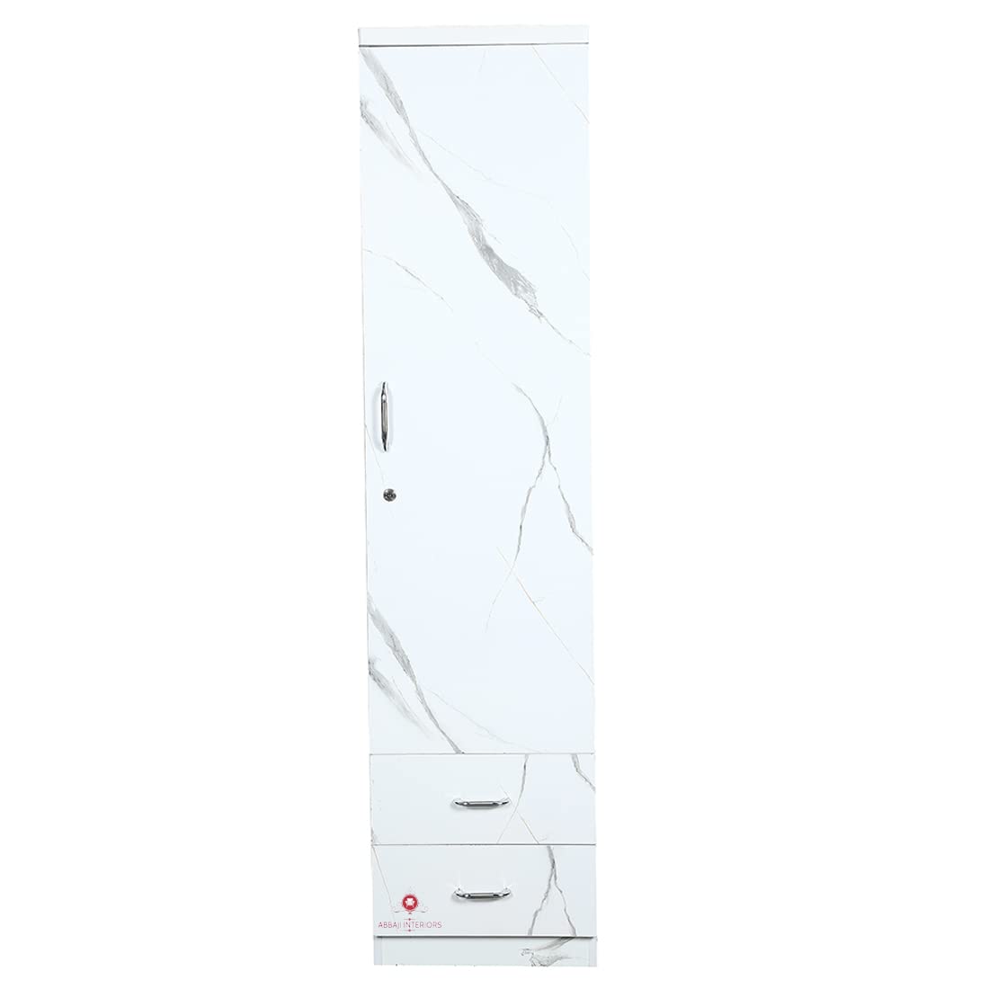 ABBAJI INTERIORS Engineered Wood Single-Door Wardrobe with 2 Drawers and 3 Shelves for Bedroom (White badal Texture)- Depth 19 inch-image-8