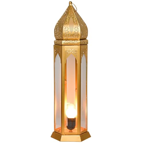 Marrakech - Candeeiro de pé decorativo oriental de 65 cm de tamanho, candeeiro de mesa boémio como decoração na sala de estar, quarto e quarto das crianças, candeeiro de pé, cor dourada de metal e