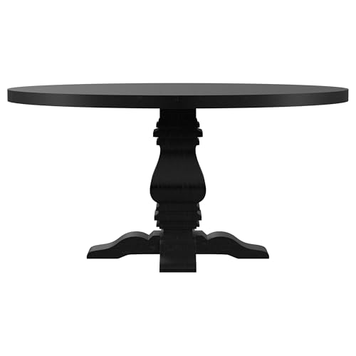 Image of Coaster Home Furnishings - Florence - Pine Wood - Traditional Round Dining Table with Plank Top and Pedestal Base - Dining Room & Kitchen - 60 Inch - Black - 115530