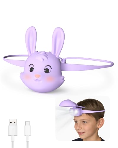 Gofimyee Lampe frontale LED Lapin pour enfants, lampe frontale rechargeable avec tête orientable à 90°, lampe frontale pour camping, cadeau d'anniversaire...