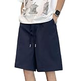 メンズ夏用クールアイスシルクショーツ ワイドレッグショーツ 速乾性パンツ スポーツウェア 吸汗速乾性 通気性 涼しく 快適 無地 スポーツ 通勤 カジュアルウェア dark blue L
