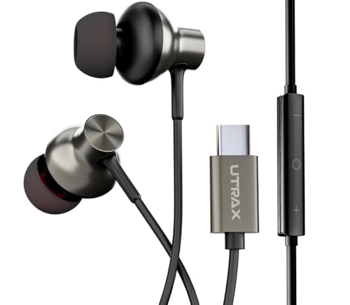 Image of UTRAX Type C Wired in Ear Earphones with in-Line Mic for Clear Calling,1.2M Cable,10Mm Dynamic Drivers for Boostedbass,Control Buttons Type C Devices (Black)