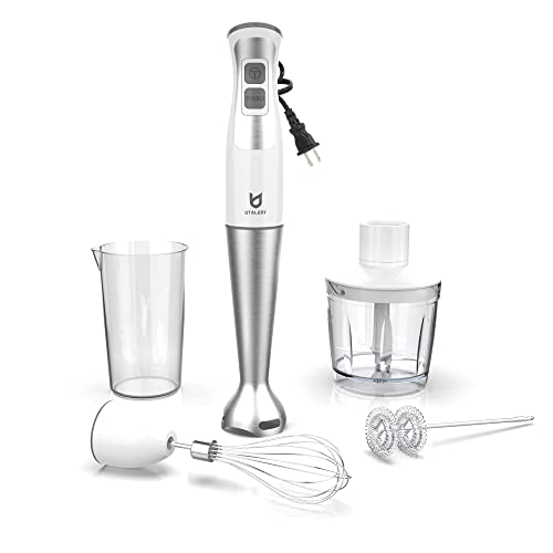 Immersion Hand Blender, UTALENT 5-in-1 8-Speed Immersion Blender with 500ml Food Grinder, 600ml Container,Milk Frother,Egg Whisk,Puree Infant Food, Smoothies, Sauces and Soups - White image 2