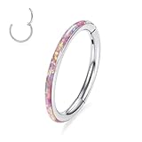 hengkaixuan Anillo de aro de caracola de 20 g, sin costuras, de acero quirúrgico, para tabique, piercing para nariz, 8 mm, ópalo rosa