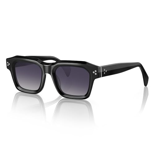Image of Men's Sculptural Flat-Top Acetate Sunglasses - Bold Square Frame with Spring Hinges & UV400 Protection