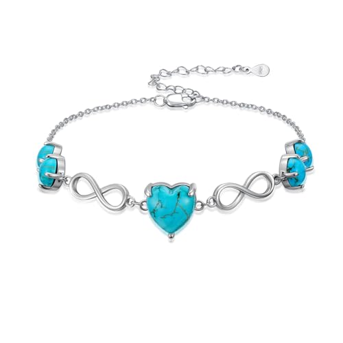 Bracelet infini turquoise véritable argent 925 réglable femme