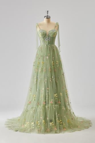 Cudiew Flower Embroidery Tulle Prom Dress for Women Maxi Long Formal Floral Party Gowns2