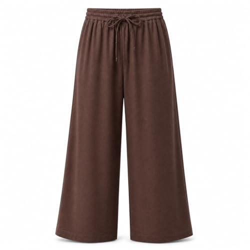 Image of Women Linen Wide Leg Pants High Waist Drawstring Elastic Waist Trousers Breathable Lightweight Summer Palazzo Pants Casual Travel Lounge Wear with Pockets