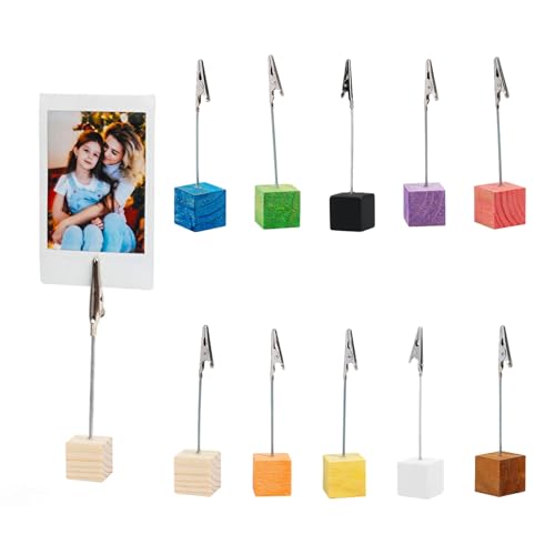 10 Stück Fotohalter mit Klammern,Fotoständer,Memo Clip Halter,Postkartenhalter,Kartenhalter Holz,Zettelhalter,Tischkartenhalter,Fotoaufsteller Tisch,Bilderhalter Notizhalter für Hausdekoration,Büro