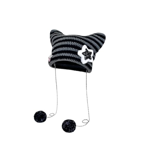 OIXYEY Gorro Y2K Cat de Ganchillo para Mujer, Diseño Grunge con Orejas de Zorro,...