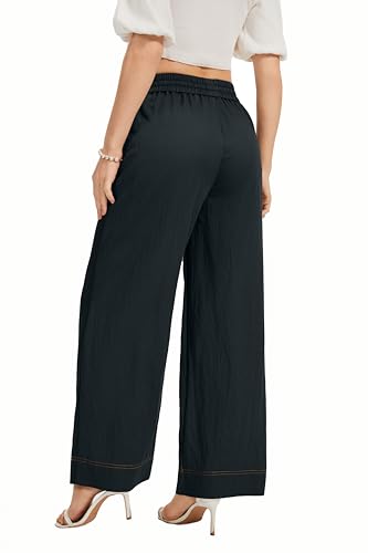 Image of KICZOY Women Flowy Pants Drawstring Waist Wide Leg Palazzo Beach Pants Loose Fit with Pockets