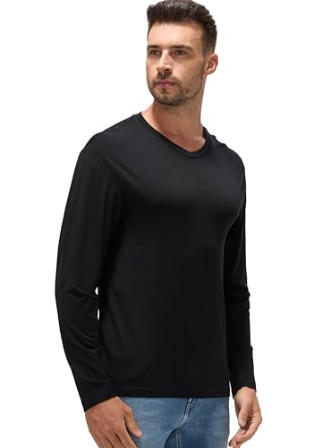 Men's Ultrafine 17.5 Micron Merino Base Layer | V-Neck Thermal Shirt, Moisture Wicking & Odor Resistant Black