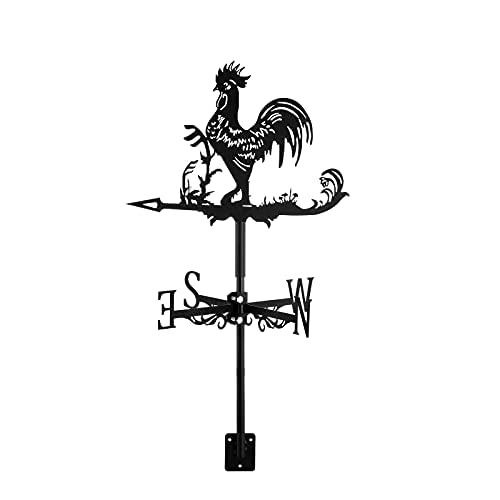 Dyna-Living Girouette pour poules - Carillon à vent - En acier inoxydable - Weathervane - Rétro - Mini girouette décorative - Indicateur de direction du vent et toit - Décoration de jardin - Noir Cover