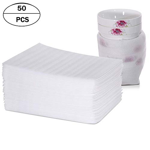 50 Stück Luftpolsterfolie, Beutel Schaumfolie, Wasserdicht Verdicken EPE Stoßfeste Schaumfolie Luftpolster für Geschirr, Gläser, Porzellan, Teller, Glas, Tassen (Weiß)