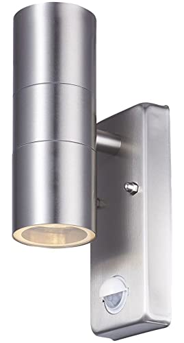 Novatool Wandleuchte I mit Bewegungsmelder I Edelstahl IP44 I 2X GU10 I 11x7,2x22,5 cm I Außenlampe Außenleuchte Garten Wandlampe Wandstrahler Außen Außenbeleuchtung Lampe Außenbereich Cover