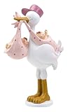 Pintada a mano Mopec Figura para Pastel de cigueña Amorosa con Pita gemelas, Pack de 1 Unidad, Poliresina, Blanco, 0.02x13.00x20.00 cm