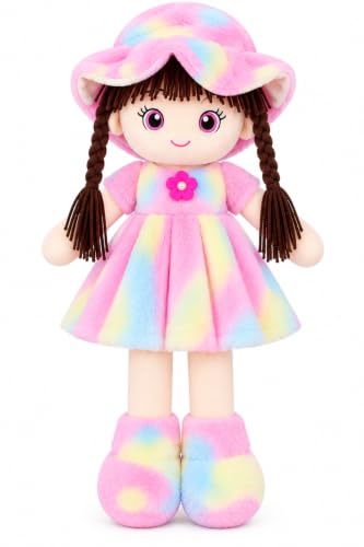 Image of Soft Hat Doll for Kids 60 cm | Cute Plush Rag Doll with Cap & Braided Hair | Washable Stuffed Soft Toy for Girls & Boys | Birthday Gift (Multicolor Pink Fur Doll)