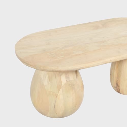 Image of Gharaana Akira Modern Wooden Centre Table for Living Room (40x20x18 inch) Solid Mango Wood | Natural Bleach Finish | Rectangular Solid Wood Luxury Coffee Table