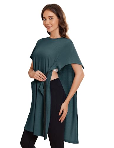 Image of Deyeek Women's Post Shoulder Surgery Hospital Gowns Tear Away Short Sleeve Full Open Side Snap Adaptive Clothing Nightgowns