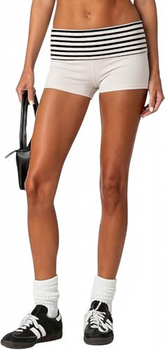 Image of Women Fold Over Lounge Shorts Low Waist Fitted Pajama Shorts Cute Sleep Pj Short Bottoms Roll Over Yoga Shorts