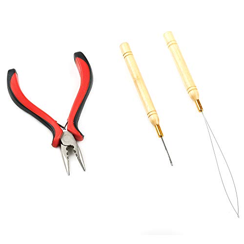 Vlasy 3Pcs Plier Set Kits Bead Devices Loop Pulling Pliers Set for Micro Ring Links Hair Extensions Nano Tip Hair Extensions Feather Hair Extensions(3Holes Pliers Set)