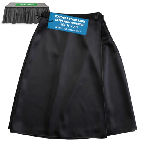 MyStage 16'x28' Stage Skirt, Satin with Adhesive, Black