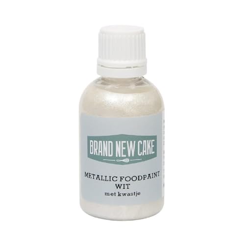 BrandNewCake® Peinture Alimentaire Métallique avec Pinceau 60g - Blanc - Colorant Comestible pour Décoration de Gâteaux