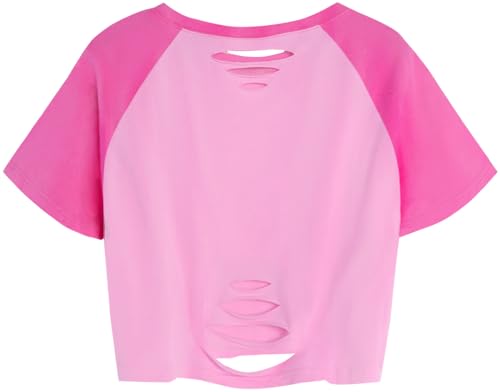 Image of Avanova Women Raglan Shirt Ripped Distressed Crop Tops Short Sleeve Cropped T Shirts Summer Tee