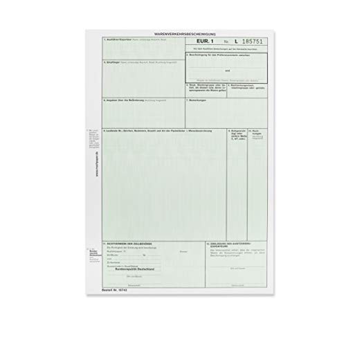 EUR1 EUR.1 Warenverkehrsbescheinigung Formular für Laserdrucker (50 Stck)