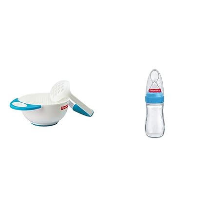 Fisher-Price Baby Food Mash and Serve Bowl Set, Blue and Fisher Price Ultra Care Soft Spoon Food Feeder for Babies (125 ml/5 Oz, Blue)